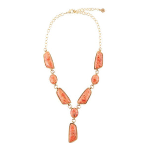 Genuine Orange Sponge Coral Golden Abstract Statement Necklace