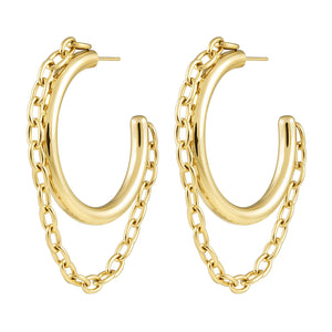18k Gold Plated Chain Link Hoop Earrings