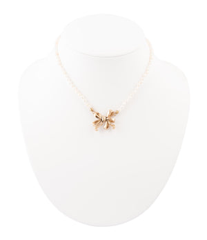 Gifted Freshwater White Pearl Golden Bow Pendant Necklace