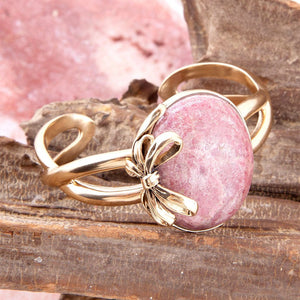 Gifted Pink Rhodonite Golden Bow Cuff Bracelet