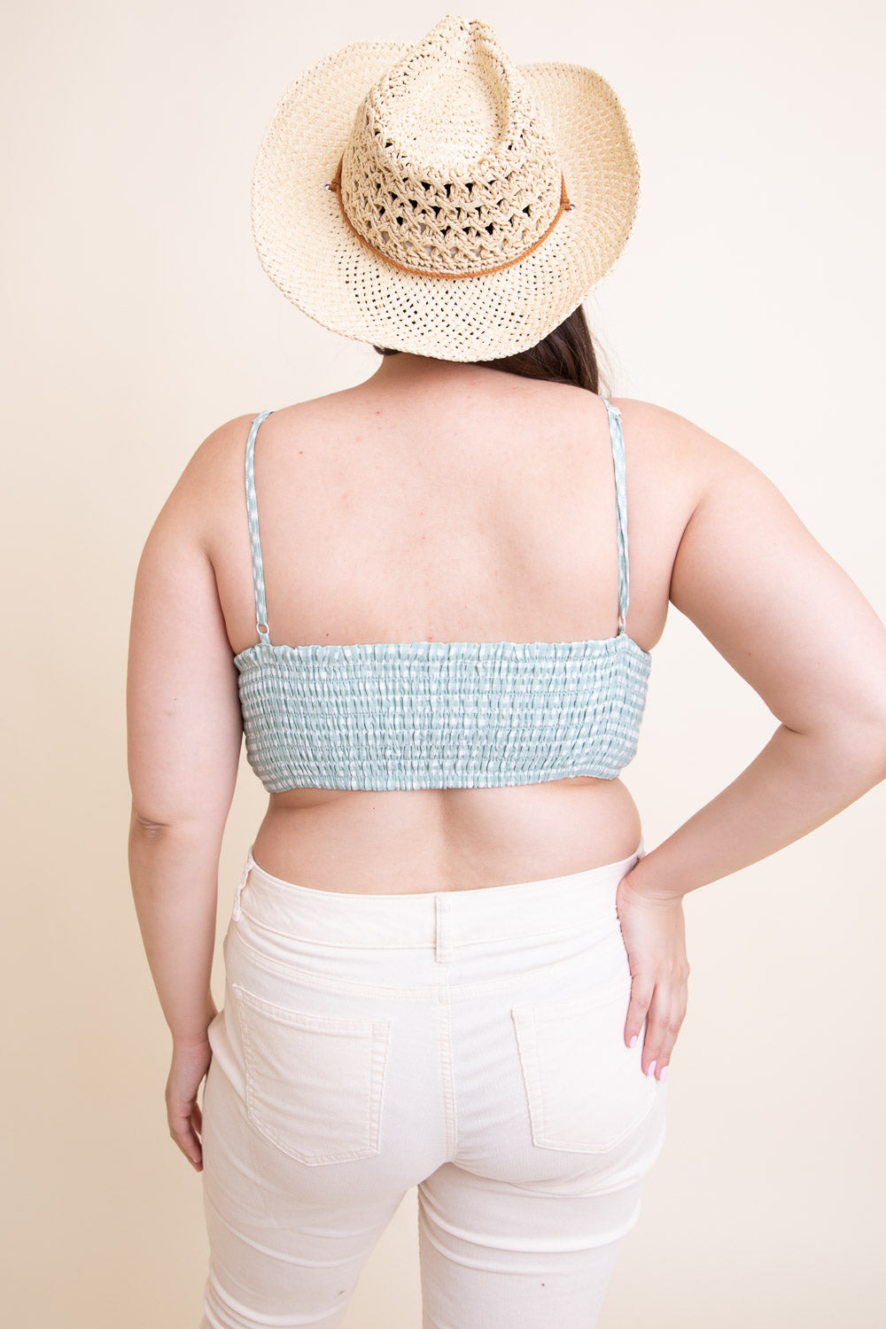 Gingham Smocked Bralette Plus Size Sage
