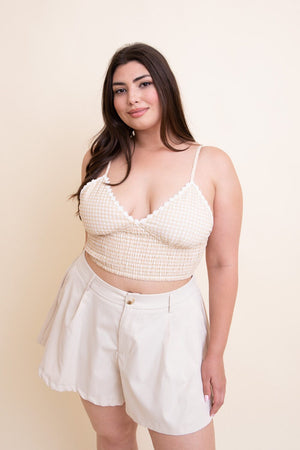 Gingham Smocked Bralette Plus Plus Size Leto Collection Beige 