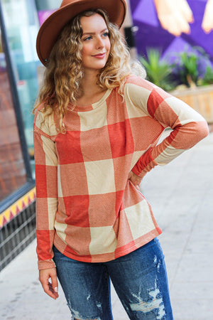 Give You Joy Rust Checker Plaid French Terry Top Haptics 