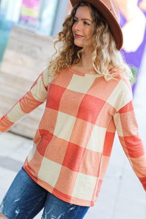 Give You Joy Rust Checker Plaid French Terry Top Haptics 