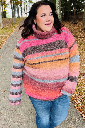 Going My Way Rust & Mustard Stripe Boucle Turtleneck Sweater Haptics 
