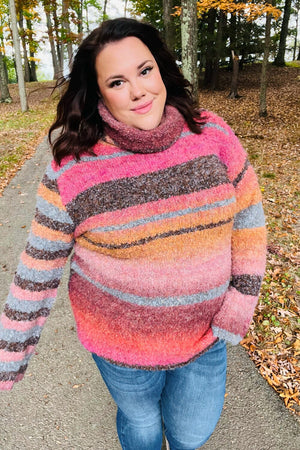 Going My Way Rust & Mustard Stripe Boucle Turtleneck Sweater Haptics 