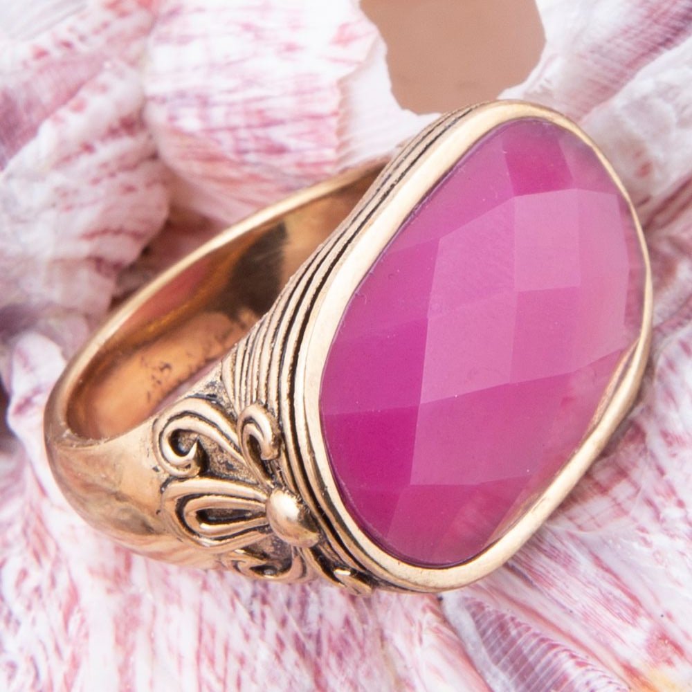 Golden Flower Pink Agate Statement Ring