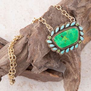 Legacy Lime Green and Blue Turquoise Golden Pendant Necklace