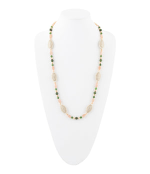 Green Jade and Pink Sunstone Golden Necklace