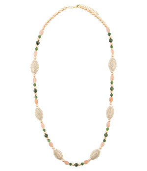 Green Jade and Pink Sunstone Golden Necklace
