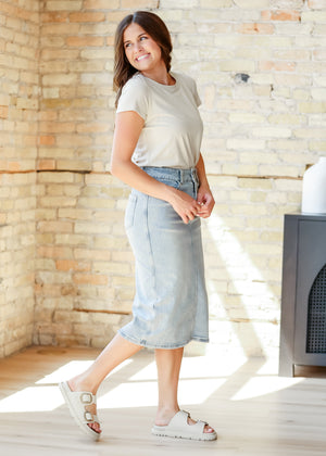 Greta Light Wash Midi Denim Skirt