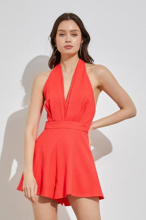 HALTER NECK WIDE LEG ROMPER Do + Be Collection CORAL RED S 