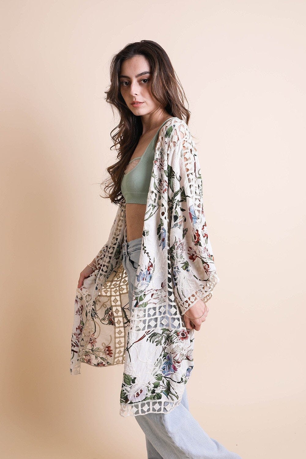 Heirloom Embroidered Kimono Leto Collection One Size Ivory 