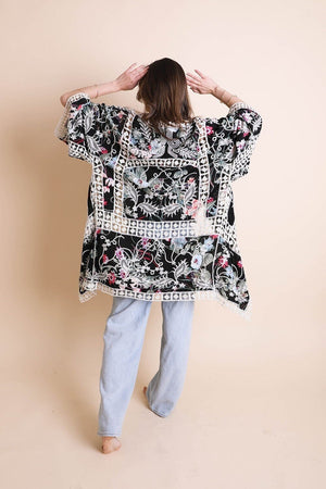 Heirloom Embroidered Kimono Leto Collection One Size Black 