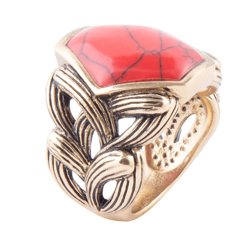 Hexagon Red Howlite Ring