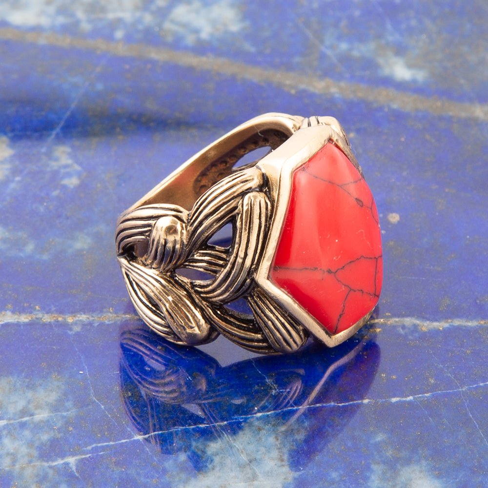 Hexagon Red Howlite Ring