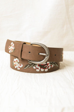 Hibiscus Embroidered Belt Hats & Hair Leto Collection Mocha 