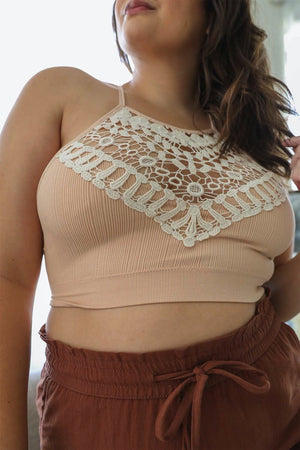 Lightweight crochet lace blush bralette for plus size women.