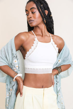 High Neck Crochet Trim Bralette Small / Ivory