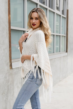 High Neck Multi-Tasseled Poncho Ponchos