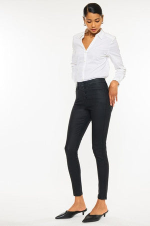 High Rise Black Coated Ankle Skinny Jean-KC6341ABK Kan Can USA 