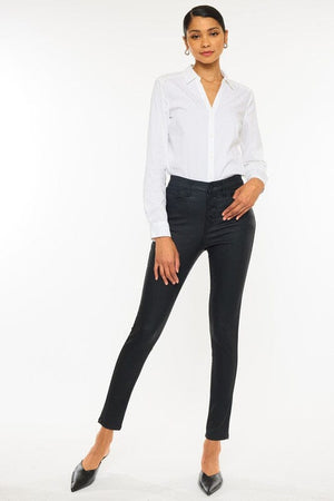 High Rise Black Coated Ankle Skinny Jean-KC6341ABK Kan Can USA 