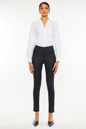 High Rise Black Coated Ankle Skinny Jean-KC6341ABK Kan Can USA 