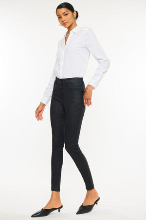 High Rise Black Coated Ankle Skinny Jean-KC6341ABK Kan Can USA 