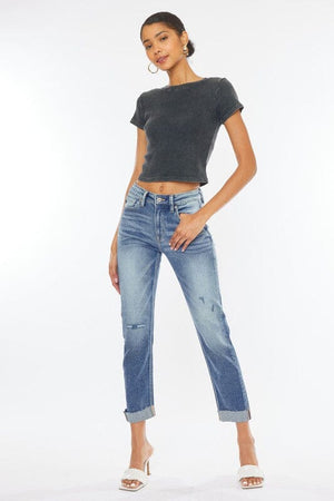 High Rise Cuffed Slim Straight Jeans Kan Can USA 