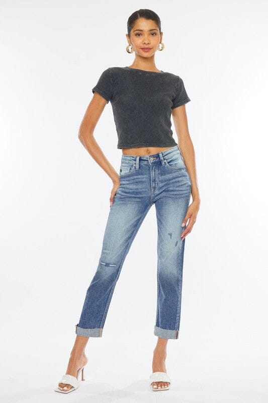 High Rise Cuffed Slim Straight Jeans Kan Can USA MEDIUM 0/23 