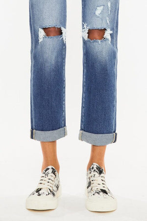 High Rise Hem Detail Slim Straight Jeans Kan Can USA 