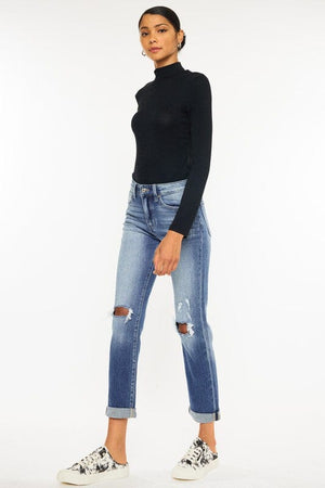 High Rise Hem Detail Slim Straight Jeans Kan Can USA 