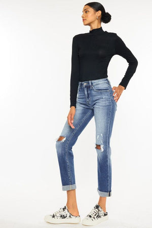 High Rise Hem Detail Slim Straight Jeans Kan Can USA 