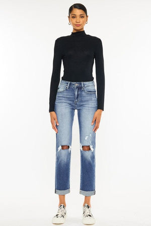 High Rise Hem Detail Slim Straight Jeans Kan Can USA 