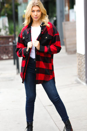 Holiday Red Flannel Plaid Button Down Shacket Haptics 