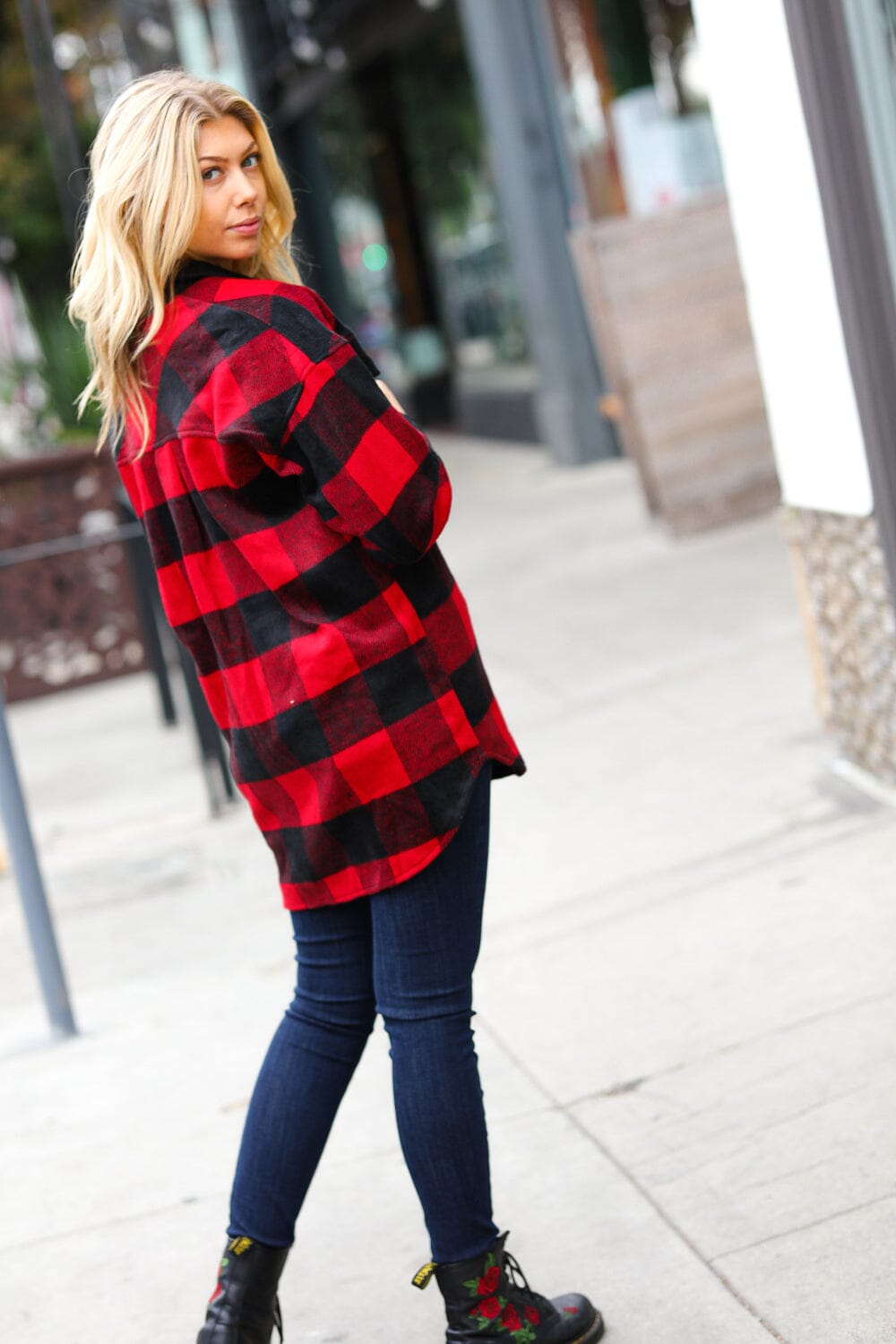 Holiday Red Flannel Plaid Button Down Shacket Haptics 
