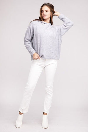 Hooded Brushed Melange Hacci Sweater ZENANA 