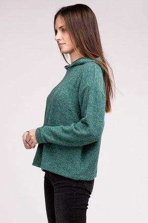 Hooded Brushed Melange Hacci Sweater ZENANA 