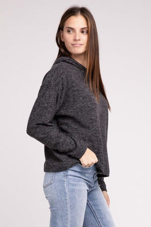 Hooded Brushed Melange Hacci Sweater ZENANA 