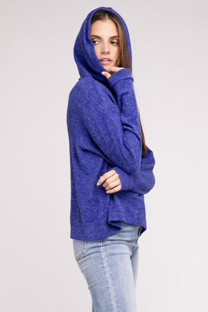 Hooded Brushed Melange Hacci Sweater ZENANA 