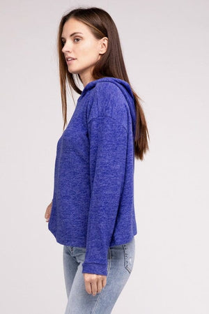 Hooded Brushed Melange Hacci Sweater ZENANA 