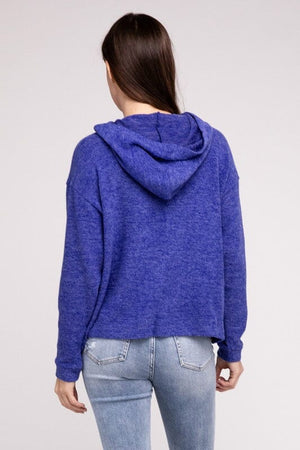 Hooded Brushed Melange Hacci Sweater ZENANA 