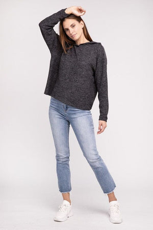 Hooded Brushed Melange Hacci Sweater ZENANA 