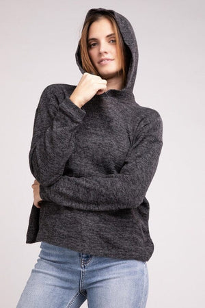 Hooded Brushed Melange Hacci Sweater ZENANA 