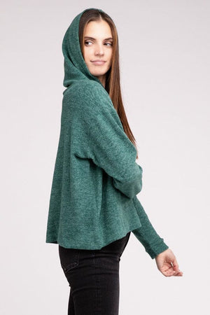 Hooded Brushed Melange Hacci Sweater ZENANA 