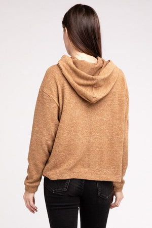 Hooded Brushed Melange Hacci Sweater ZENANA 