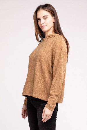 Hooded Brushed Melange Hacci Sweater ZENANA 