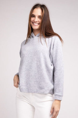 Hooded Brushed Melange Hacci Sweater ZENANA 