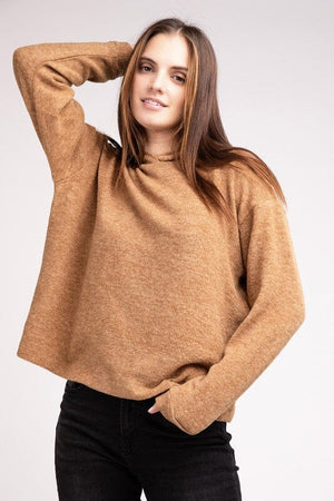 Hooded Brushed Melange Hacci Sweater ZENANA 