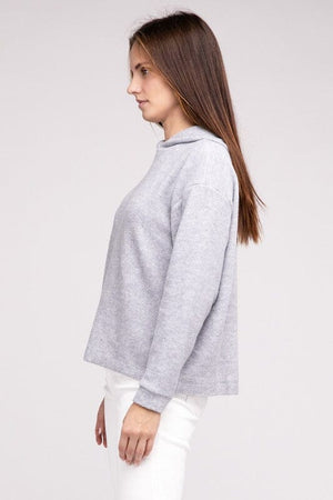 Hooded Brushed Melange Hacci Sweater ZENANA 